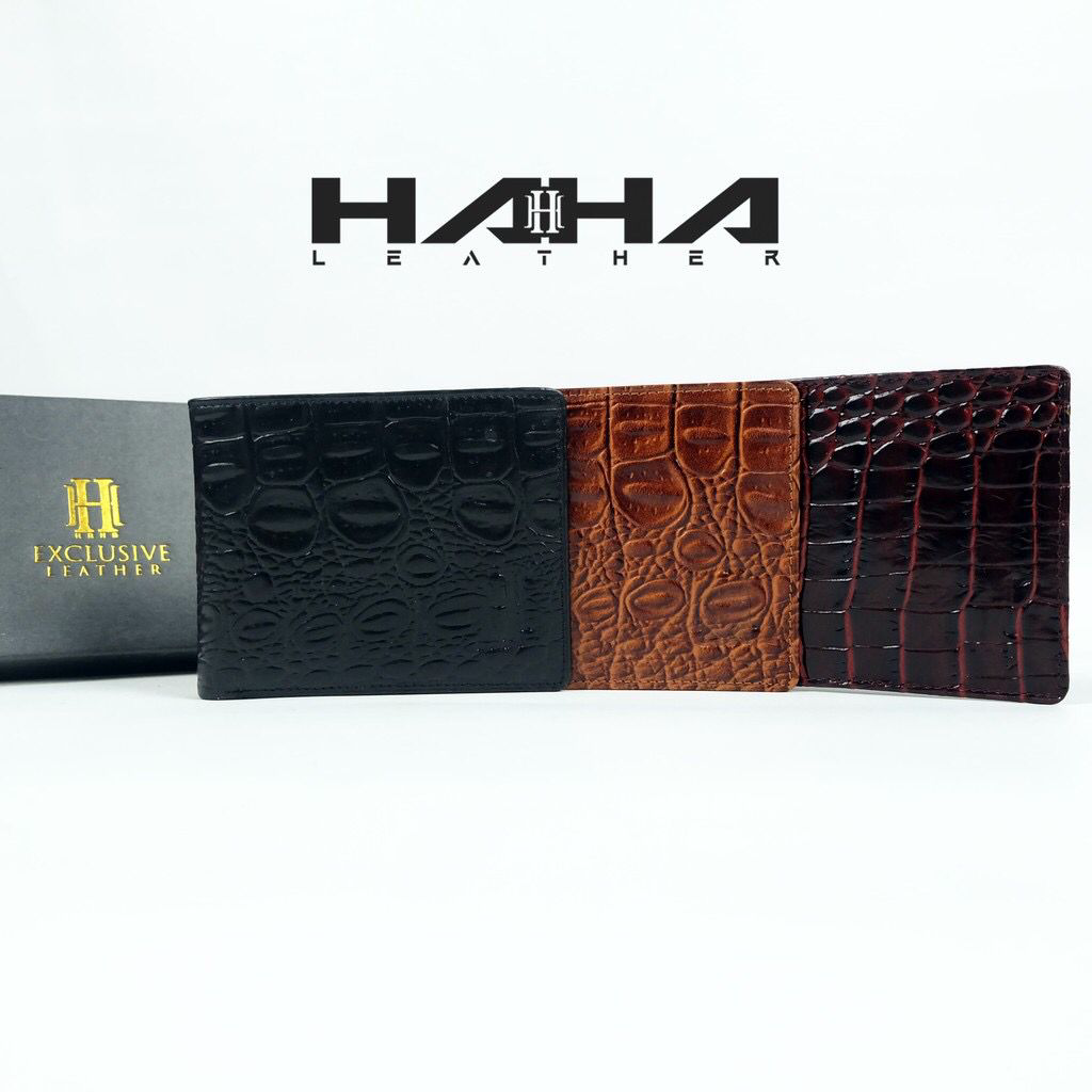 [HAHA] Dompet Lipat Uang Pendek Bahan Kulit Asli SHOCRO Wallet Leather Motif Buaya Cowok Pria Laki