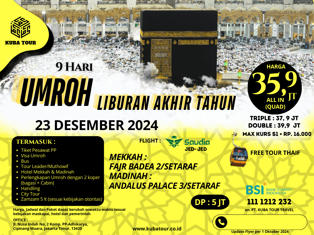 UMROH LIBURAN AKHIR TAHUN 9 HARI 23 DESEMBER 2024